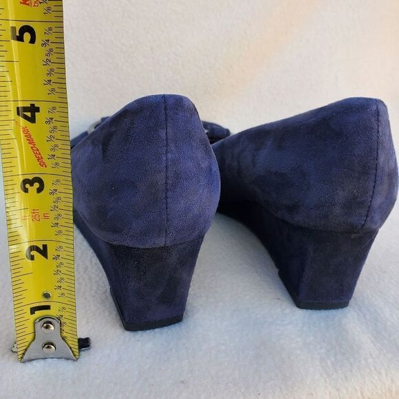 Vaneli blue suede wedges with attached ribbon buckle - Picture 4 of 13